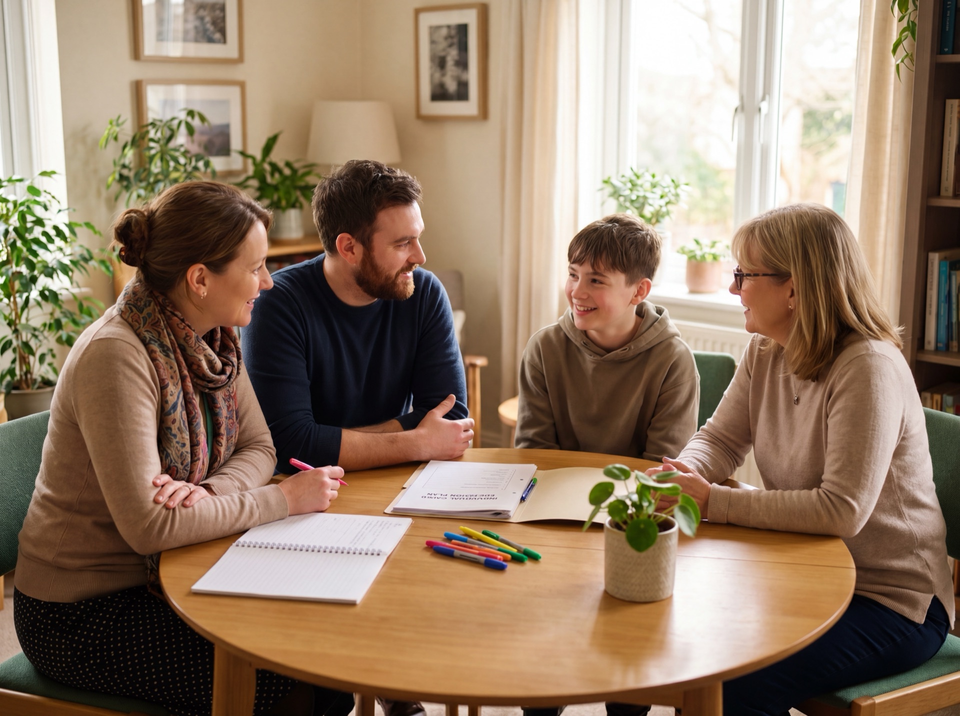 A St Ultan's multidisciplinary ICE team meeting with a young person around a table