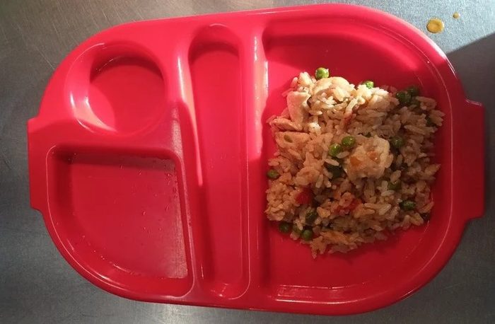 Chicken stir fry, rice and curry sauce