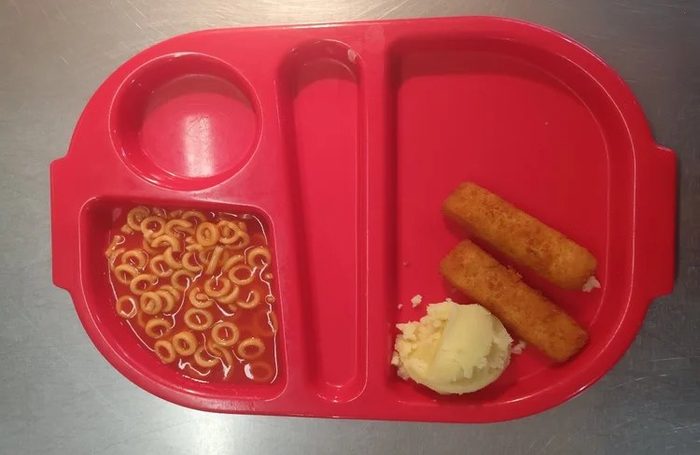 Fish fingers, spaghetti hoops and mash